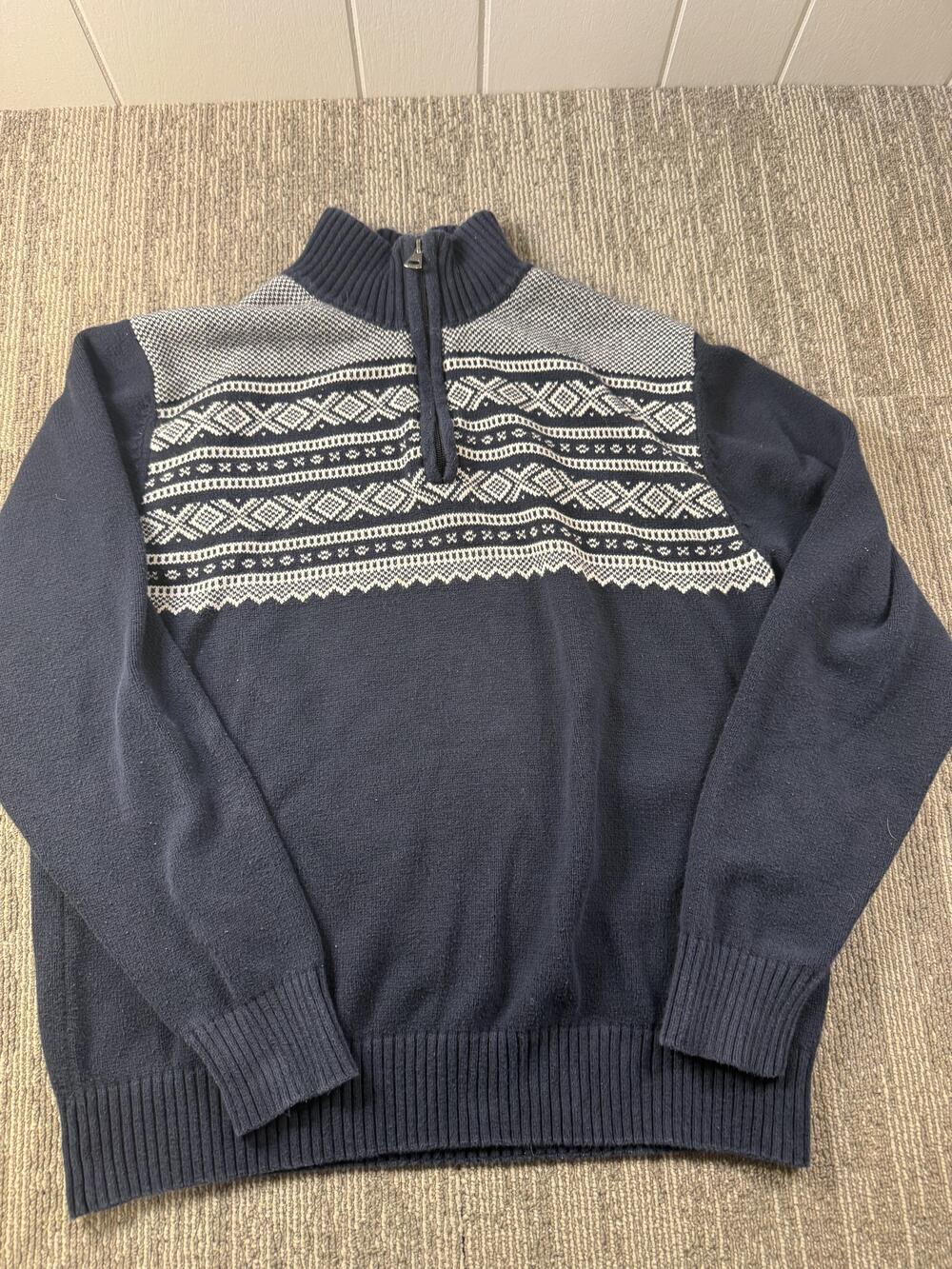 Weatherproof Vintage Sweater Mens Medium Blue Cotton Fair Isle 1/4 Zip Mock Neck
